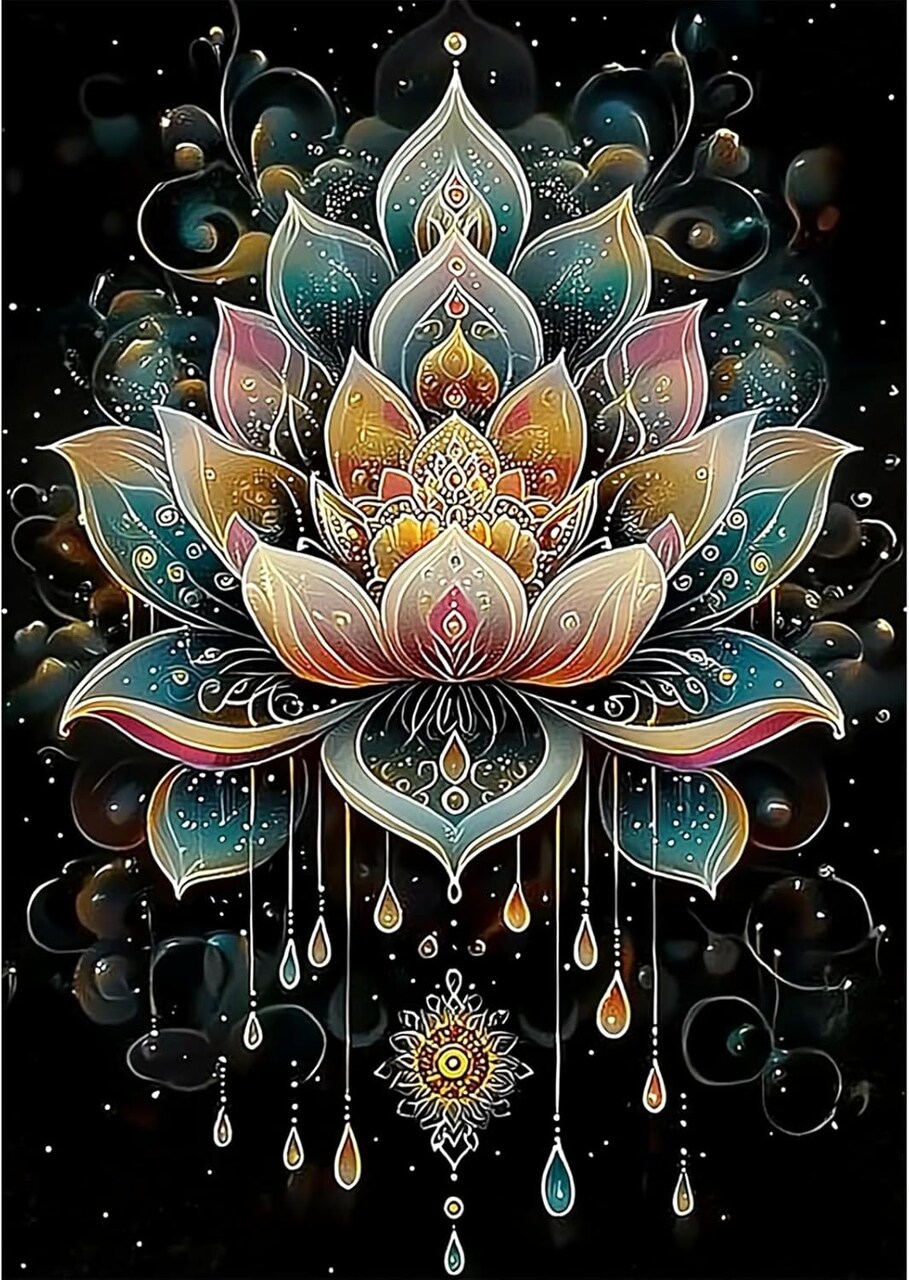 Diamond Art Kits for Adults - Mandala Lotus Flower Diamond Painting Kits DIY 5D Full Drill Diamond Dots Paintings with Diamonds Gem Art and Crafts for Home Decor 12x16 Inch